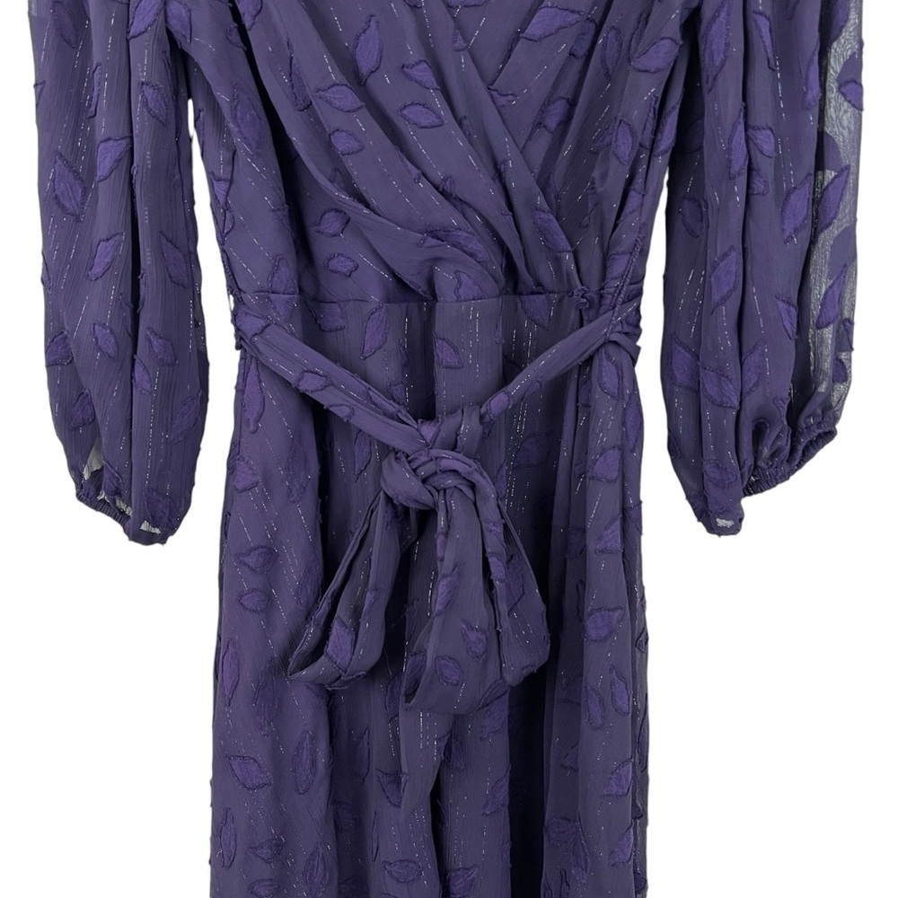 DKNY Women's Purple Balloon-Sleeve V-Neck Dress with belt Size 14 - Picture 6 of 6
